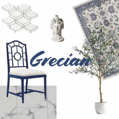 greek decor moodboard with products from carpet one catalog, emser and more
